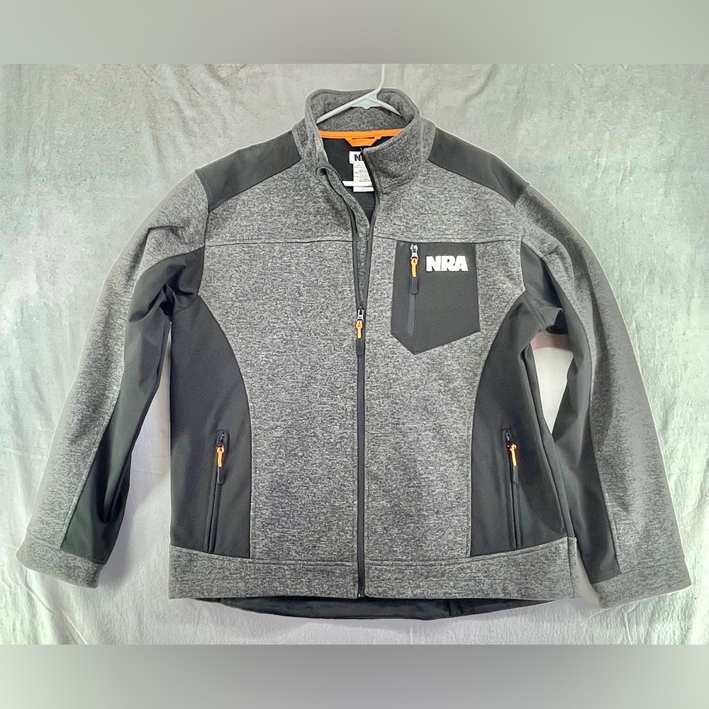 NRA Full Zip Jacket Gray Black Outdoor Activewear Pockets Men's Large